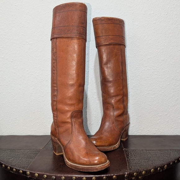 Frye Black Label Vintage Knee High Stitching Brown Western Riding Boot size 6 - Picture 13 of 16